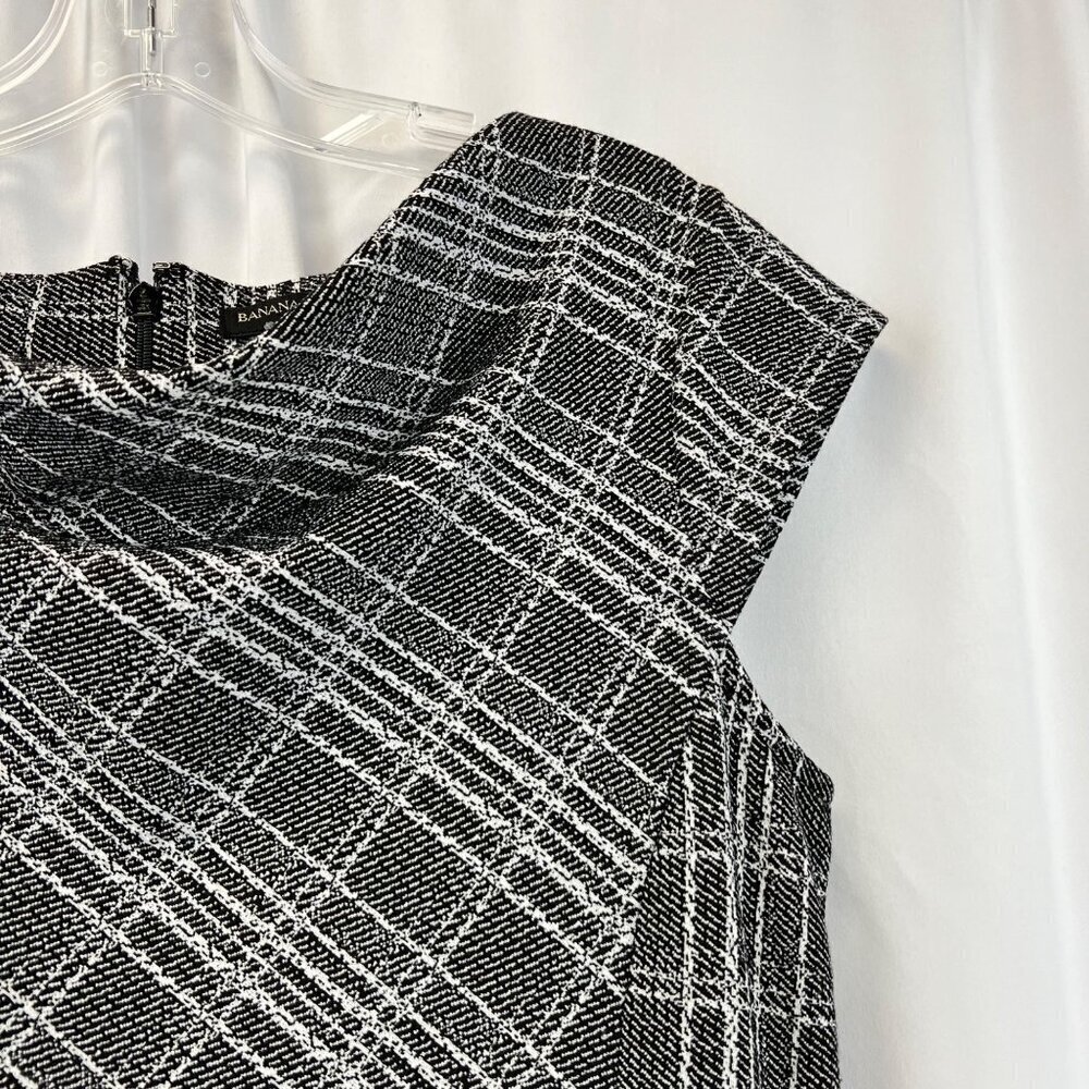 Banana Republic Womens Cap Sleeve Sheath Dress Black/White Plaid Size 8 Zip - Picture 4 of 9